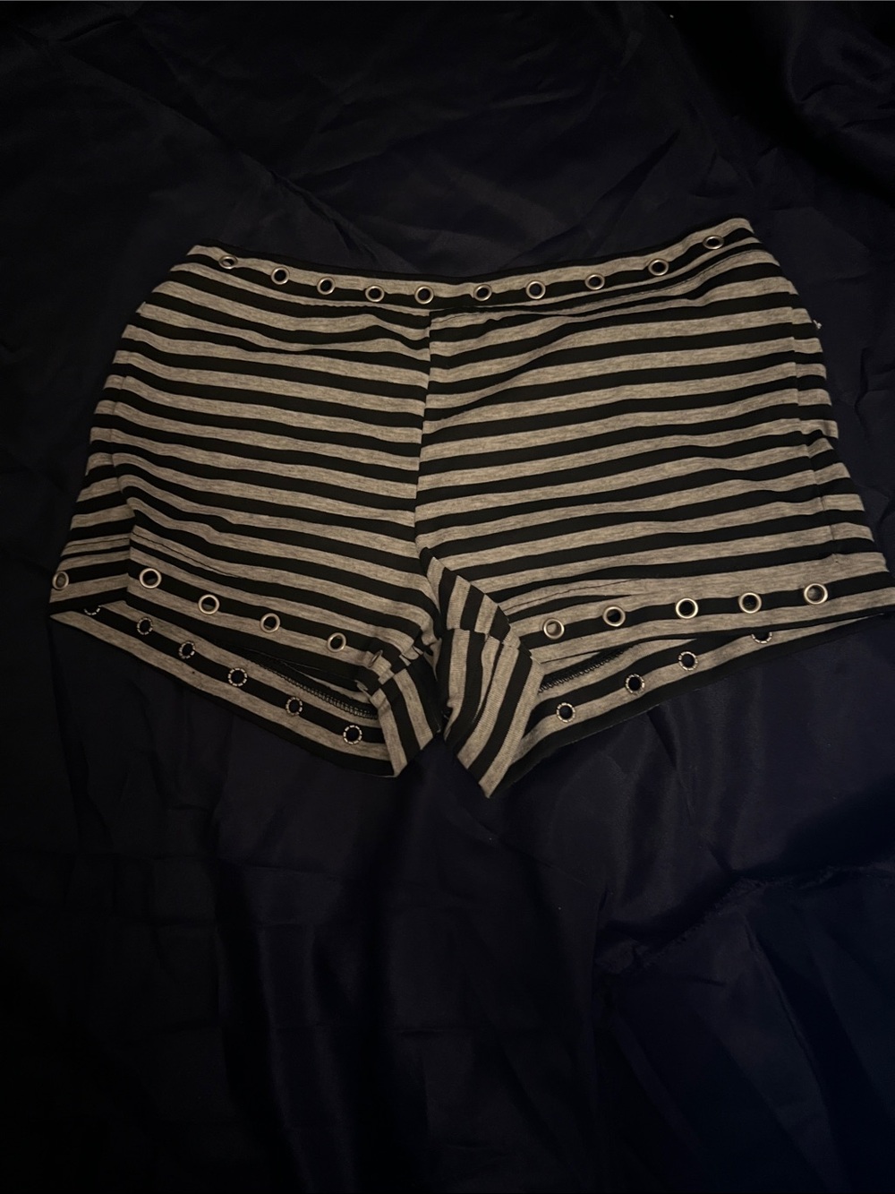Striped Eyelet Trim Women's Shorts - Black and Gray